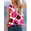 imageXIEERDUO Womens V Neck Chiffon Tank Top Sleeveless Work Office Pleated Blouses Tops02chot Pink Flower