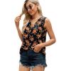 imageXIEERDUO Womens V Neck Chiffon Tank Top Sleeveless Work Office Pleated Blouses Tops03aorange Flower