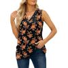 imageXIEERDUO Womens V Neck Chiffon Tank Top Sleeveless Work Office Pleated Blouses Tops03aorange Flower