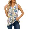 imageXIEERDUO Womens V Neck Chiffon Tank Top Sleeveless Work Office Pleated Blouses Tops03kwhite Blue Floral