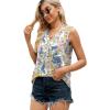 imageXIEERDUO Womens V Neck Chiffon Tank Top Sleeveless Work Office Pleated Blouses Tops03kwhite Blue Floral