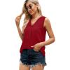 imageXIEERDUO Womens V Neck Chiffon Tank Top Sleeveless Work Office Pleated Blouses Tops04red
