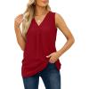 imageXIEERDUO Womens V Neck Chiffon Tank Top Sleeveless Work Office Pleated Blouses Tops04red