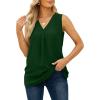 imageXIEERDUO Womens V Neck Chiffon Tank Top Sleeveless Work Office Pleated Blouses Tops06green