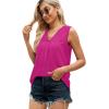 imageXIEERDUO Womens V Neck Chiffon Tank Top Sleeveless Work Office Pleated Blouses Tops07hot Pink