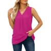 imageXIEERDUO Womens V Neck Chiffon Tank Top Sleeveless Work Office Pleated Blouses Tops07hot Pink