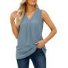 imageXIEERDUO Womens V Neck Chiffon Tank Top Sleeveless Work Office Pleated Blouses Tops09light Blue