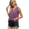 imageXIEERDUO Womens V Neck Chiffon Tank Top Sleeveless Work Office Pleated Blouses Tops11purple