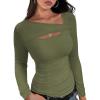 imageXIEERDUO Womens Long Sleeve Tops Slim Fit Fall Shirts Cutout Tops Y2K Ribbed TshirtArmy Green