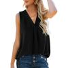 imageXIEERDUO Womens V Neck Chiffon Tank Top Sleeveless Work Office Pleated Blouses Tops02black