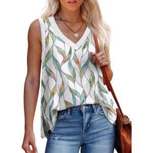 imageWomens Tank Tops Summer V Neck Loose Fit Casual Basic Side Split Sleeveless01white Print