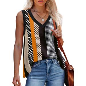 imageWomens Tank Tops Summer V Neck Loose Fit Casual Basic Side Split Sleeveless06black Stripe