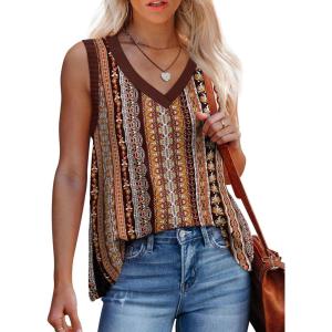 imageWomens Tank Tops Summer V Neck Loose Fit Casual Basic Side Split Sleeveless06color Stripe