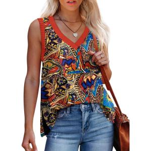 imageWomens Tank Tops Summer V Neck Loose Fit Casual Basic Side Split Sleeveless06multicolor