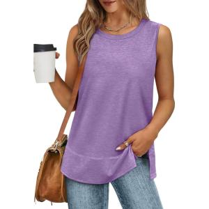 imageXIEERDUO Womens Summer Tank Tops Sleeveless Round Neck Casual Side Hem Tops Loose FitLavender
