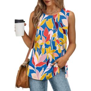 imageXIEERDUO Womens Summer Tank Tops Sleeveless Round Neck Casual Side Hem Tops Loose FitPrinted Colorful