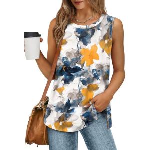 imageXIEERDUO Womens Summer Tank Tops Sleeveless Round Neck Casual Side Hem Tops Loose FitPrinted Tie Dye