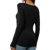 imageWomens Long Sleeve Square Neck Tops 2024 Fashion Slim Fit Tees ShirtsBlack