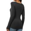 imageWomens Long Sleeve Square Neck Tops 2024 Fashion Slim Fit Tees ShirtsDark Grey