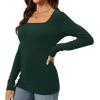 imageWomens Long Sleeve Square Neck Tops 2024 Fashion Slim Fit Tees ShirtsRibbed Green