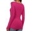 imageWomens Long Sleeve Square Neck Tops 2024 Fashion Slim Fit Tees ShirtsRibbed Pink