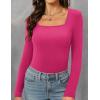 imageWomens Long Sleeve Square Neck Tops 2024 Fashion Slim Fit Tees ShirtsRibbed Pink