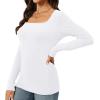 imageWomens Long Sleeve Square Neck Tops 2024 Fashion Slim Fit Tees ShirtsRibbed White