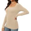 imageWomens Long Sleeve Square Neck Tops 2024 Fashion Slim Fit Tees ShirtsRibbedcoffee