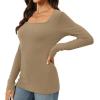 imageWomens Long Sleeve Square Neck Tops 2024 Fashion Slim Fit Tees ShirtsToffee