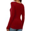 imageWomens Long Sleeve Square Neck Tops 2024 Fashion Slim Fit Tees ShirtsWine Red