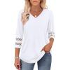 imageXIEERDUO 34 Length Sleeve Womens Tops Dressy Casual Blouses for Women 2025 Trendy V Neck T Shirts Summer ClothesA White