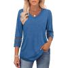 imageXIEERDUO 34 Length Sleeve Womens Tops Dressy Casual Blouses for Women 2025 Trendy V Neck T Shirts Summer ClothesBlue