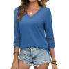 imageXIEERDUO 34 Length Sleeve Womens Tops Dressy Casual Blouses for Women 2025 Trendy V Neck T Shirts Summer ClothesBlue