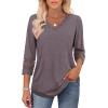 imageXIEERDUO 34 Length Sleeve Womens Tops Dressy Casual Blouses for Women 2025 Trendy V Neck T Shirts Summer ClothesCoffee Grey