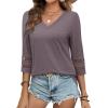 imageXIEERDUO 34 Length Sleeve Womens Tops Dressy Casual Blouses for Women 2025 Trendy V Neck T Shirts Summer ClothesCoffee Grey