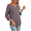 imageXIEERDUO 34 Length Sleeve Womens Tops Dressy Casual Blouses for Women 2025 Trendy V Neck T Shirts Summer ClothesCoffee Grey