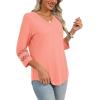 imageXIEERDUO 34 Length Sleeve Womens Tops Dressy Casual Blouses for Women 2025 Trendy V Neck T Shirts Summer ClothesCoral