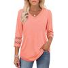 imageXIEERDUO 34 Length Sleeve Womens Tops Dressy Casual Blouses for Women 2025 Trendy V Neck T Shirts Summer ClothesCoral