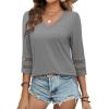 imageXIEERDUO 34 Length Sleeve Womens Tops Dressy Casual Blouses for Women 2025 Trendy V Neck T Shirts Summer ClothesGrey