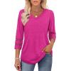 imageXIEERDUO 34 Length Sleeve Womens Tops Dressy Casual Blouses for Women 2025 Trendy V Neck T Shirts Summer ClothesHot Pink