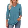 imageXIEERDUO 34 Length Sleeve Womens Tops Dressy Casual Blouses for Women 2025 Trendy V Neck T Shirts Summer ClothesTurquoise