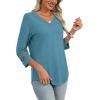 imageXIEERDUO 34 Length Sleeve Womens Tops Dressy Casual Blouses for Women 2025 Trendy V Neck T Shirts Summer ClothesTurquoise