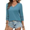imageXIEERDUO 34 Length Sleeve Womens Tops Dressy Casual Blouses for Women 2025 Trendy V Neck T Shirts Summer ClothesTurquoise