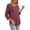 imageXIEERDUO 34 Length Sleeve Womens Tops Dressy Casual Blouses for Women 2025 Trendy V Neck T Shirts Summer ClothesWine Red