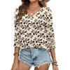 imageXIEERDUO 34 Length Sleeve Womens Tops Dressy Casual Blouses for Women 2025 Trendy V Neck T Shirts Summer ClothesZ Beige Printed