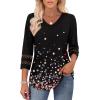imageXIEERDUO 34 Length Sleeve Womens Tops Dressy Casual Blouses for Women 2025 Trendy V Neck T Shirts Summer ClothesZ Black Printed