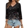 imageXIEERDUO 34 Length Sleeve Womens Tops Dressy Casual Blouses for Women 2025 Trendy V Neck T Shirts Summer ClothesZ Black Printed