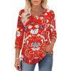 imageXIEERDUO 34 Length Sleeve Womens Tops Dressy Casual Blouses for Women 2025 Trendy V Neck T Shirts Summer ClothesZ Red Printed