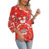 imageXIEERDUO 34 Length Sleeve Womens Tops Dressy Casual Blouses for Women 2025 Trendy V Neck T Shirts Summer ClothesZ Red Printed