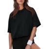imageXIEERDUO Cotton Tshirts for Women Drop Shoulder Round Neck Oversized Crop Tops Workout Tops TeesA Black